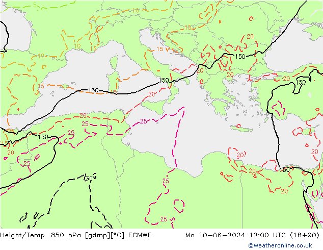 Z500/Rain (+SLP)/Z850 ECMWF lun 10.06.2024 12 UTC