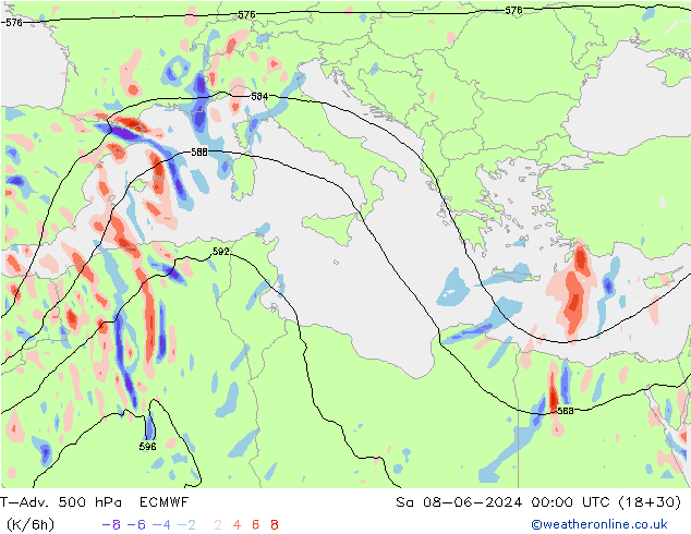 T-Adv. 500 hPa ECMWF za 08.06.2024 00 UTC