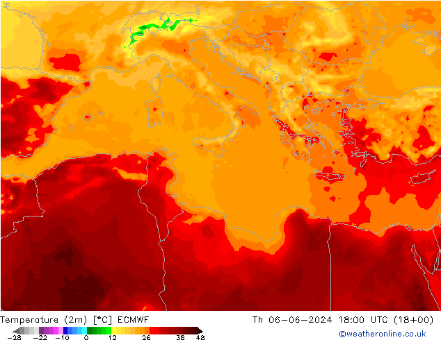 Temperature (2m) ECMWF Th 06.06.2024 18 UTC