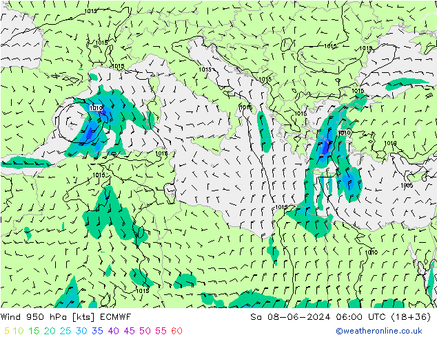 Wind 950 hPa ECMWF Sa 08.06.2024 06 UTC