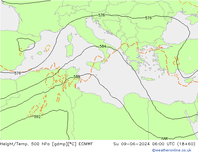 Z500/Rain (+SLP)/Z850 ECMWF Dom 09.06.2024 06 UTC