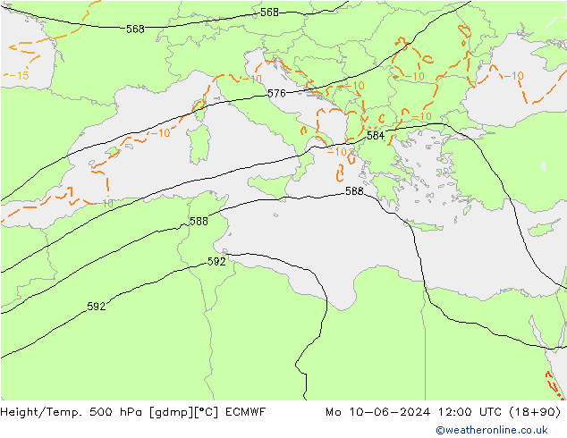 Z500/Rain (+SLP)/Z850 ECMWF lun 10.06.2024 12 UTC