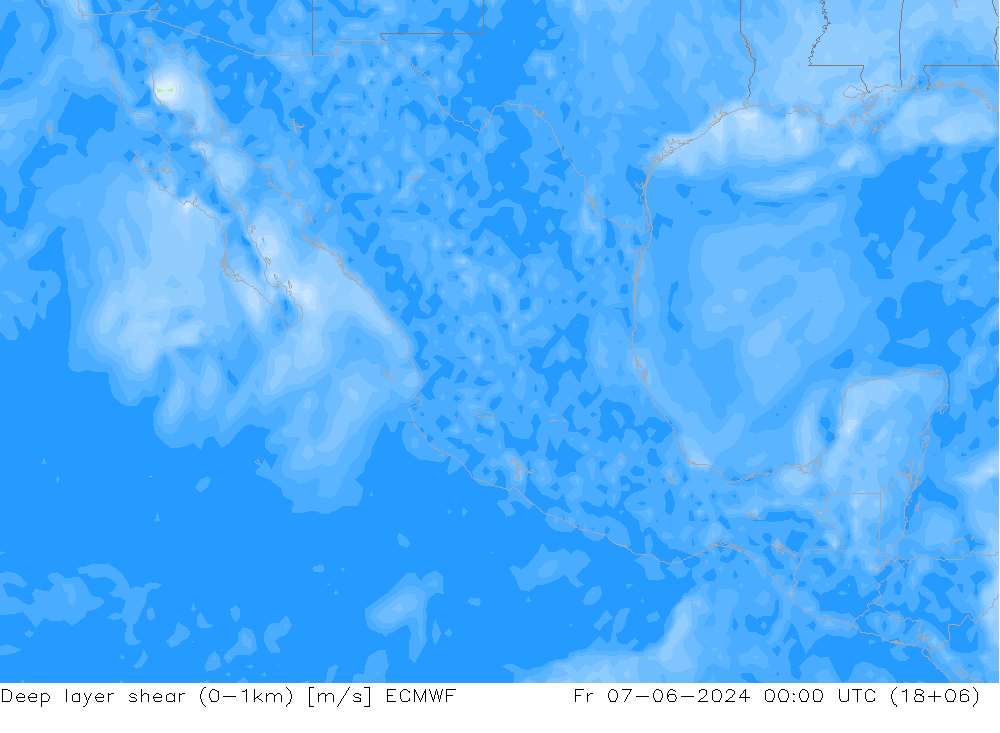 Deep layer shear (0-1km) ECMWF vie 07.06.2024 00 UTC