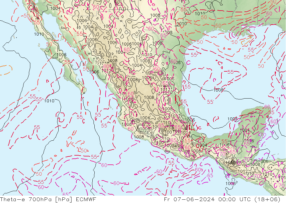 Theta-e 700hPa ECMWF Pá 07.06.2024 00 UTC