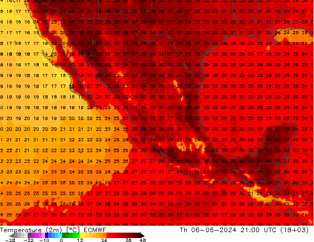 Sıcaklık Haritası (2m) ECMWF Per 06.06.2024 21 UTC