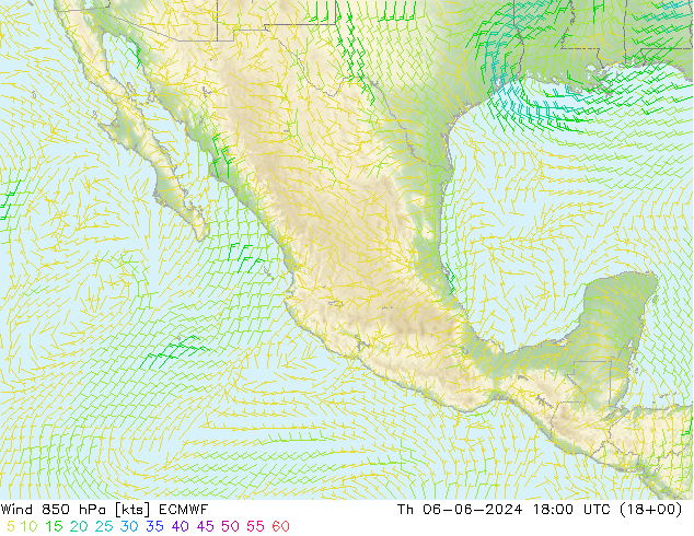 Vento 850 hPa ECMWF Qui 06.06.2024 18 UTC