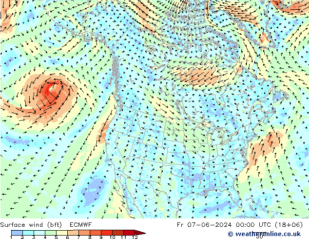 Bodenwind (bft) ECMWF Fr 07.06.2024 00 UTC