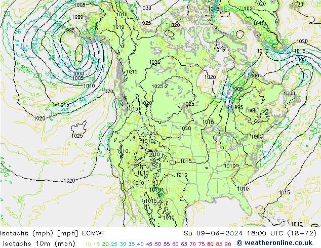 Isotachen (mph) ECMWF zo 09.06.2024 18 UTC