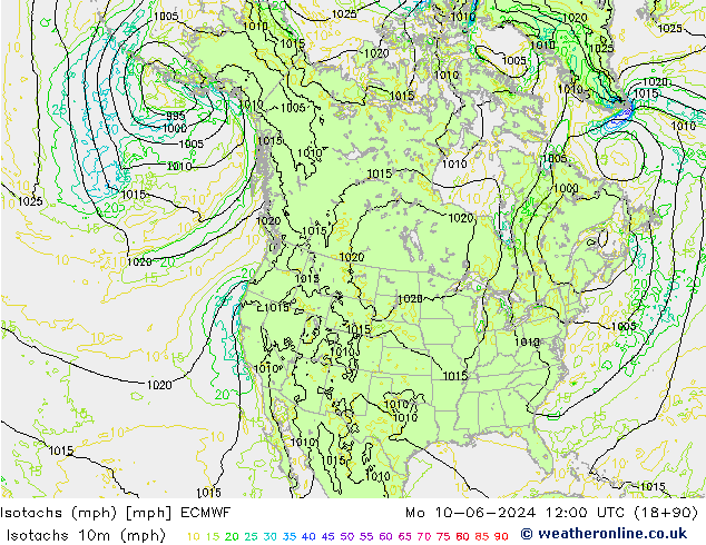 Eşrüzgar Hızları mph ECMWF Pzt 10.06.2024 12 UTC