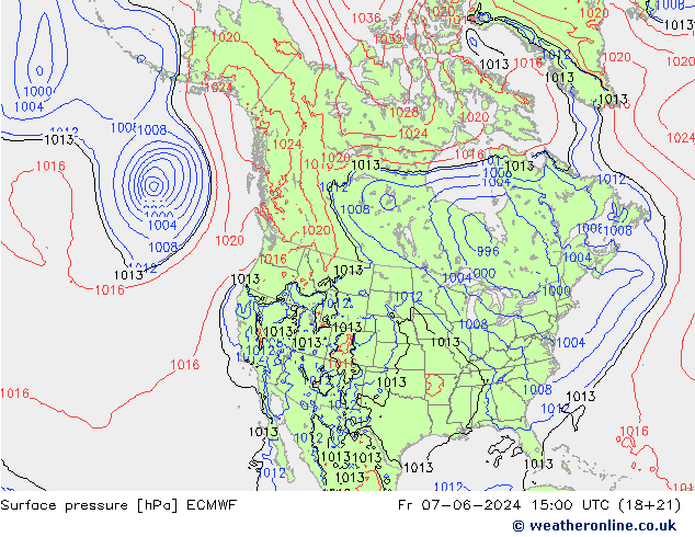 pressão do solo ECMWF Sex 07.06.2024 15 UTC