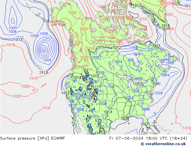 Presión superficial ECMWF vie 07.06.2024 18 UTC