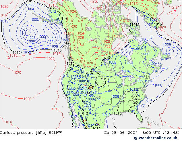 Surface pressure ECMWF Sa 08.06.2024 18 UTC