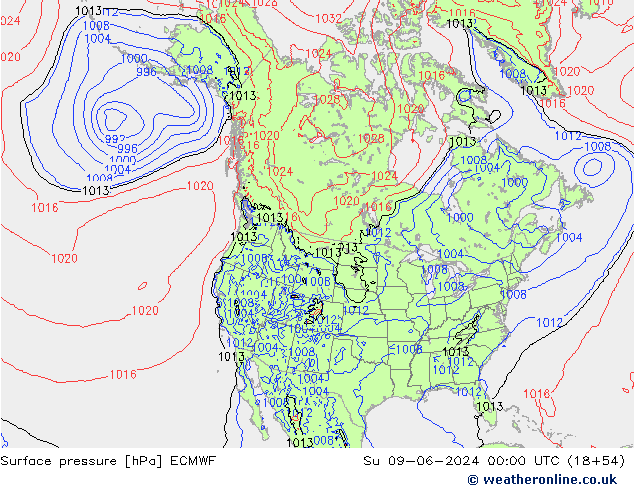 Pressione al suolo ECMWF dom 09.06.2024 00 UTC