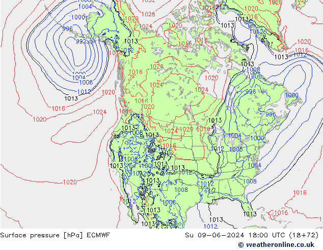 ciśnienie ECMWF nie. 09.06.2024 18 UTC