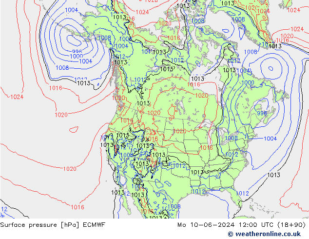 Surface pressure ECMWF Mo 10.06.2024 12 UTC