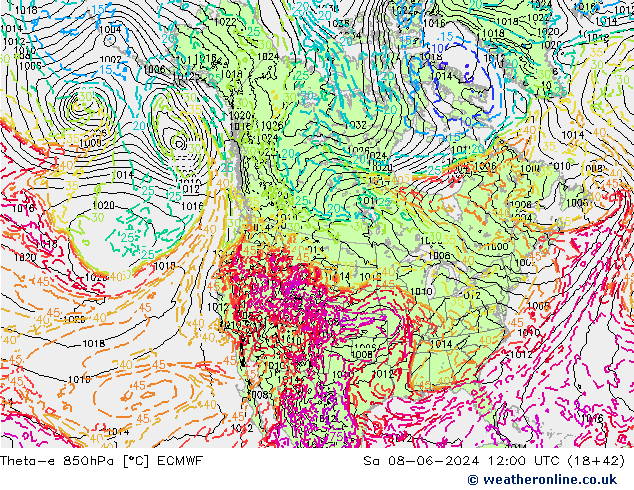 Theta-e 850hPa ECMWF  08.06.2024 12 UTC