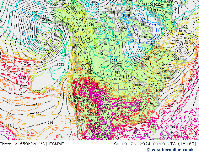 Theta-e 850hPa ECMWF zo 09.06.2024 09 UTC