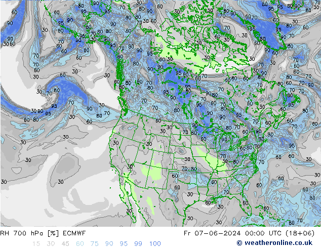 RH 700 hPa ECMWF Fr 07.06.2024 00 UTC