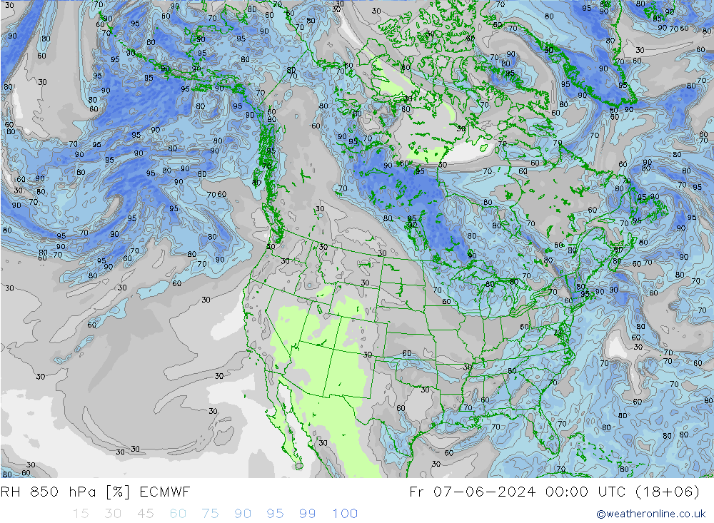 RH 850 hPa ECMWF Fr 07.06.2024 00 UTC