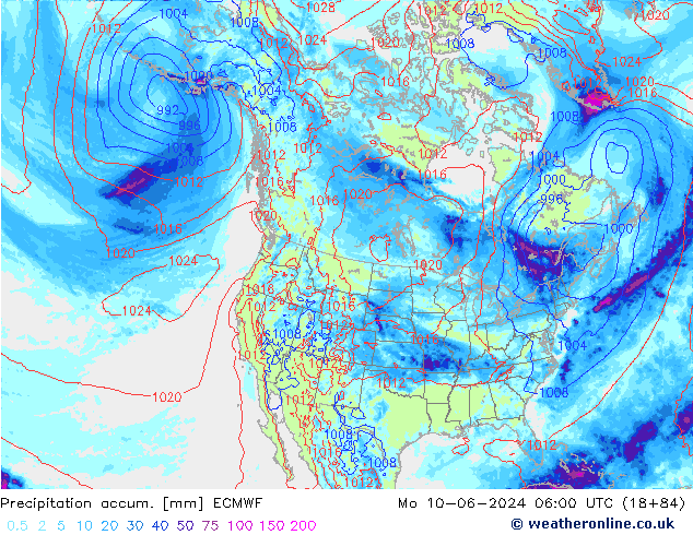 Precipitation accum. ECMWF пн 10.06.2024 06 UTC