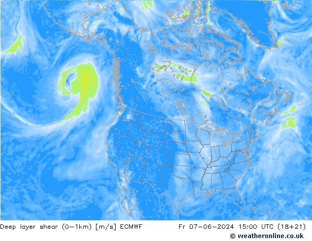 Deep layer shear (0-1km) ECMWF Fr 07.06.2024 15 UTC