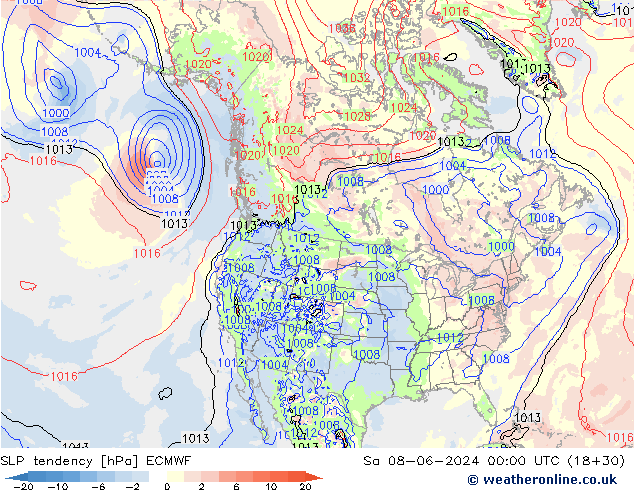 SLP tendency ECMWF Sa 08.06.2024 00 UTC