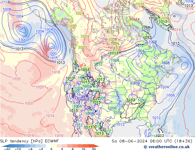 Druktendens (+/-) ECMWF za 08.06.2024 06 UTC
