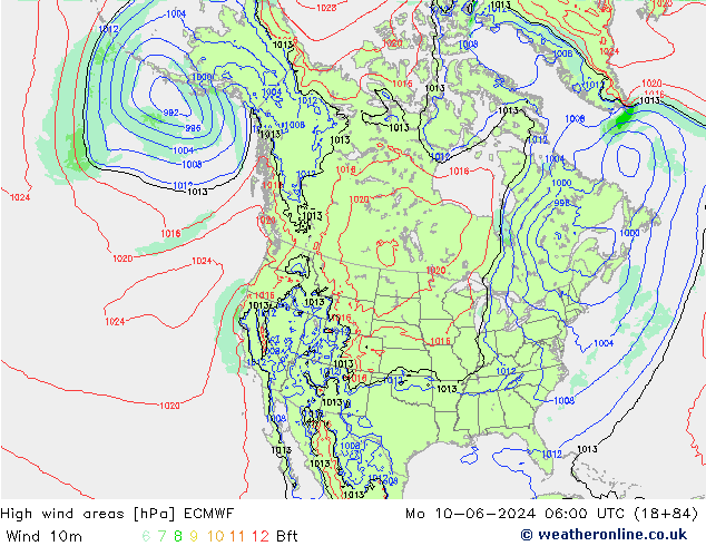 High wind areas ECMWF lun 10.06.2024 06 UTC