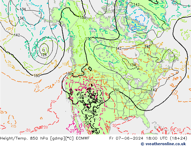 Z500/Rain (+SLP)/Z850 ECMWF 星期五 07.06.2024 18 UTC