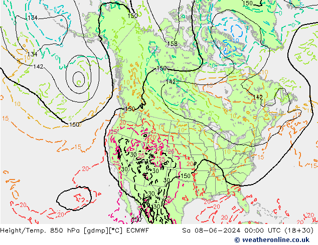 Z500/Rain (+SLP)/Z850 ECMWF сб 08.06.2024 00 UTC