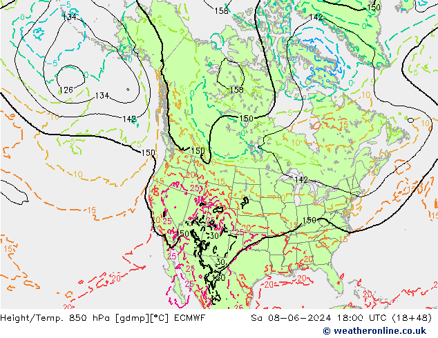 Height/Temp. 850 hPa ECMWF Sáb 08.06.2024 18 UTC