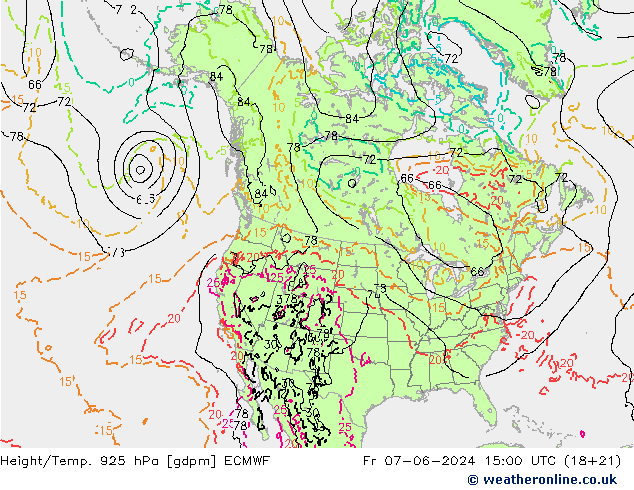 Height/Temp. 925 hPa ECMWF ven 07.06.2024 15 UTC