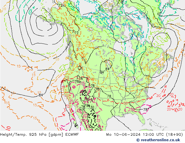 Geop./Temp. 925 hPa ECMWF lun 10.06.2024 12 UTC