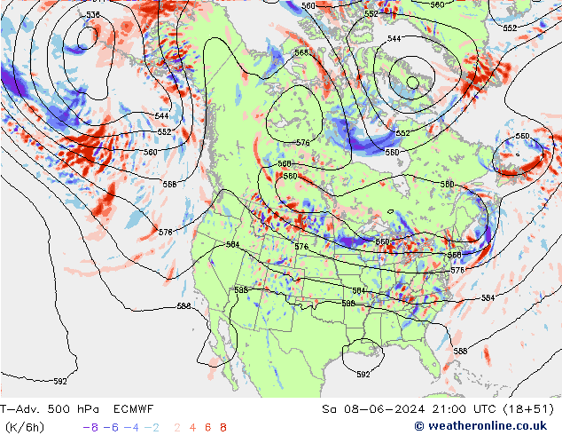 T-Adv. 500 hPa ECMWF sab 08.06.2024 21 UTC