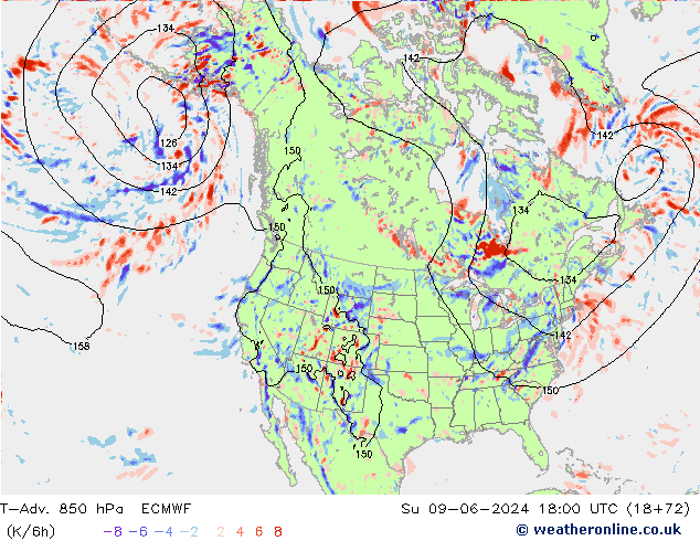 T-Adv. 850 hPa ECMWF Dom 09.06.2024 18 UTC