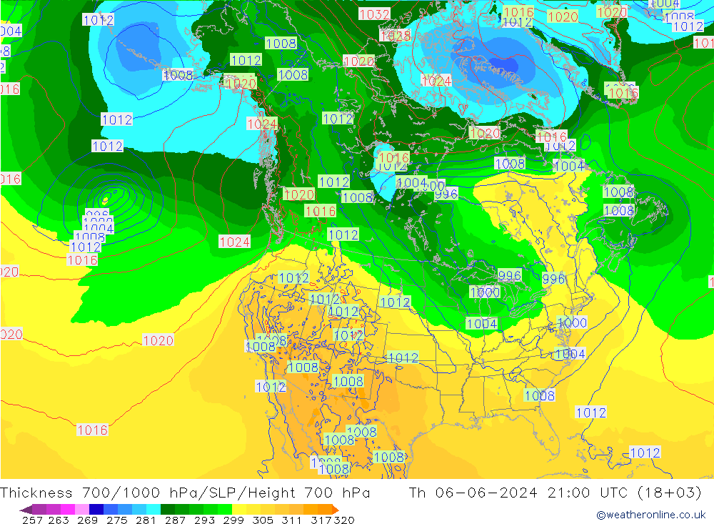 Thck 700-1000 hPa ECMWF Th 06.06.2024 21 UTC