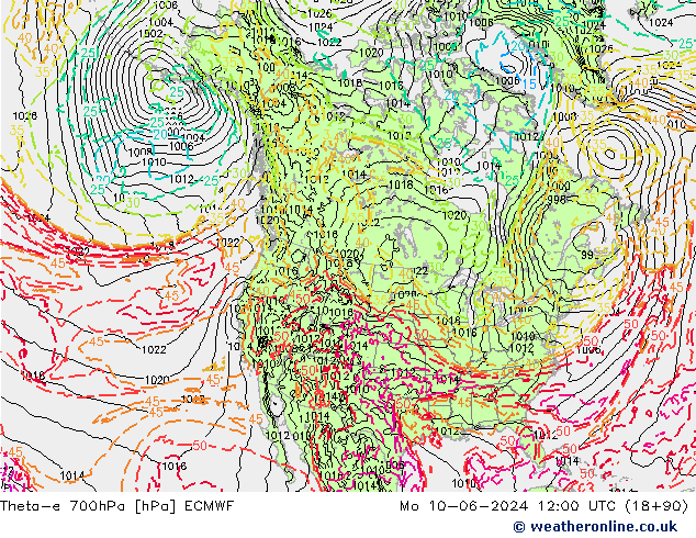 Theta-e 700hPa ECMWF Mo 10.06.2024 12 UTC