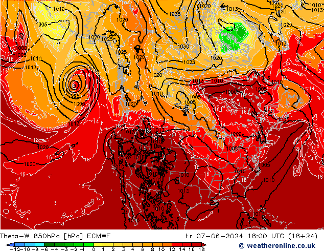 Theta-W 850hPa ECMWF ven 07.06.2024 18 UTC