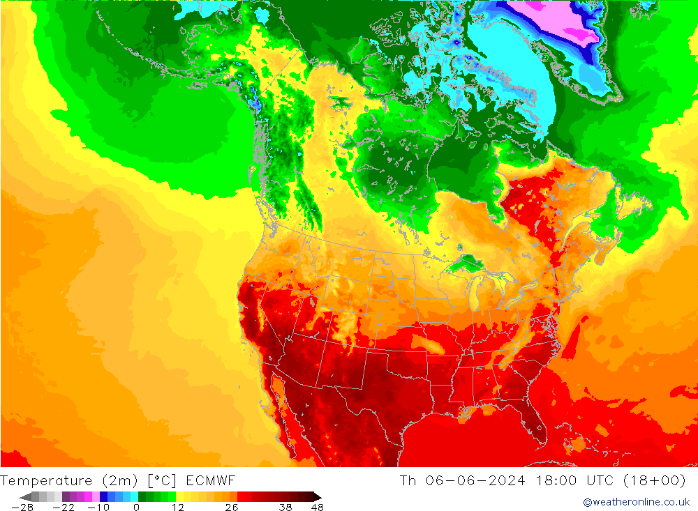 Temperature (2m) ECMWF Th 06.06.2024 18 UTC