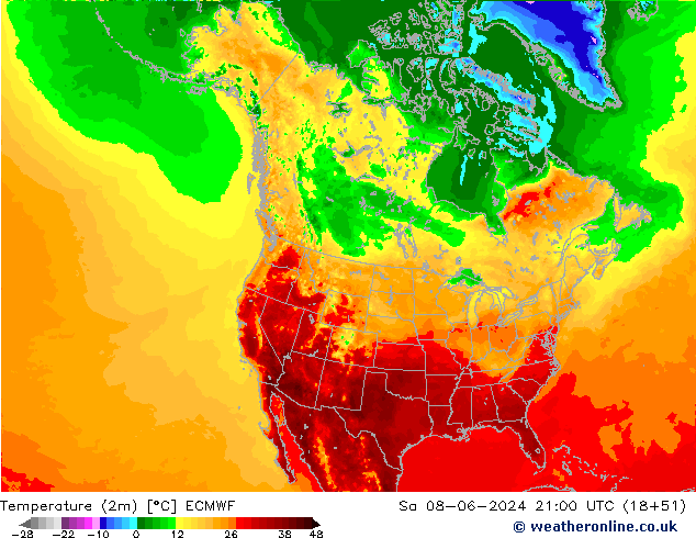 карта температуры ECMWF сб 08.06.2024 21 UTC