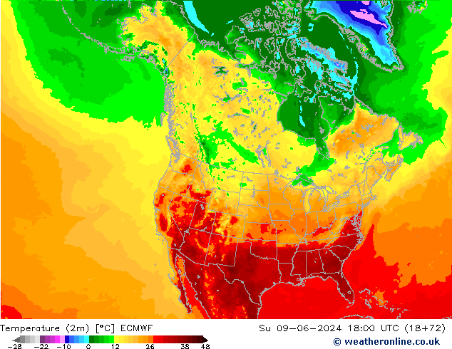 Temperatura (2m) ECMWF dom 09.06.2024 18 UTC