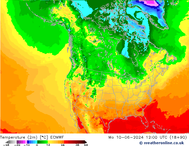 Temperature (2m) ECMWF Po 10.06.2024 12 UTC