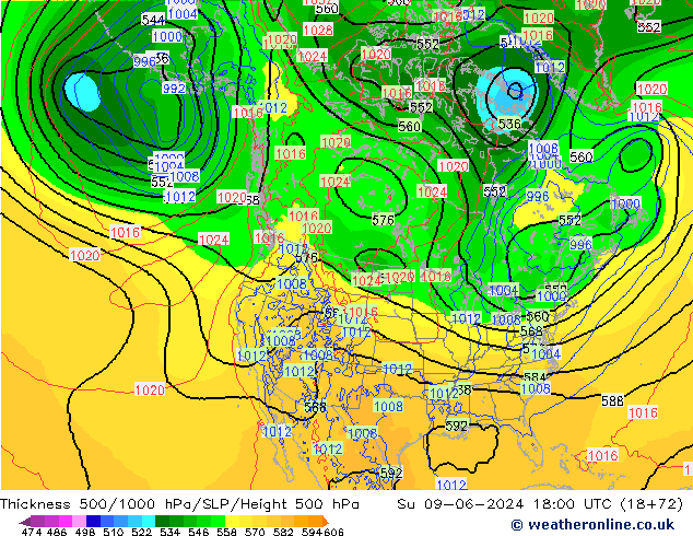 Thck 500-1000hPa ECMWF dim 09.06.2024 18 UTC