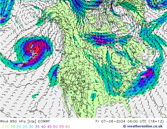 Vento 950 hPa ECMWF Sex 07.06.2024 06 UTC