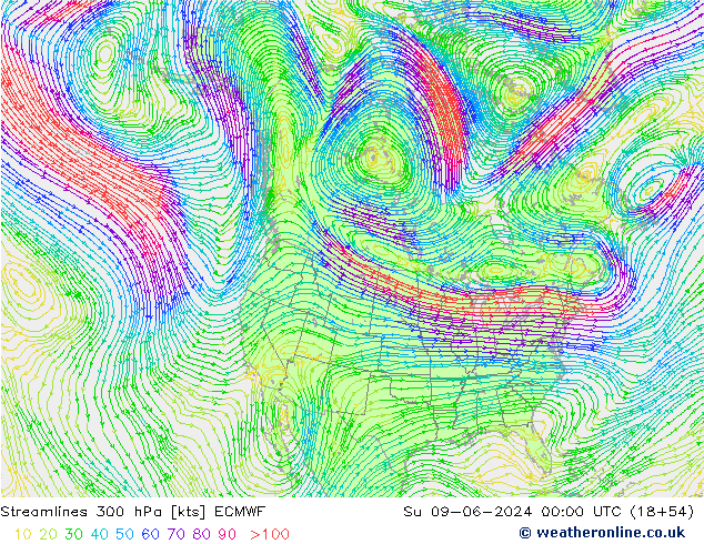 Ligne de courant 300 hPa ECMWF dim 09.06.2024 00 UTC