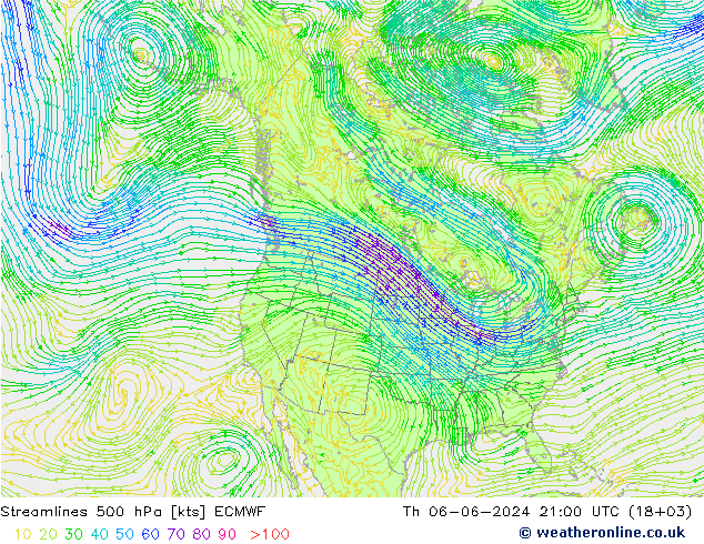 Streamlines 500 hPa ECMWF Th 06.06.2024 21 UTC