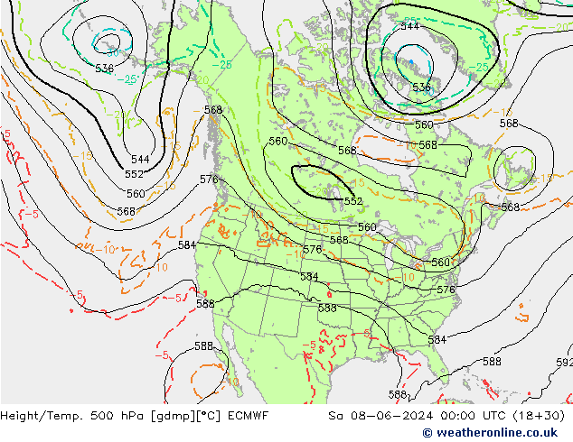 Z500/Rain (+SLP)/Z850 ECMWF сб 08.06.2024 00 UTC