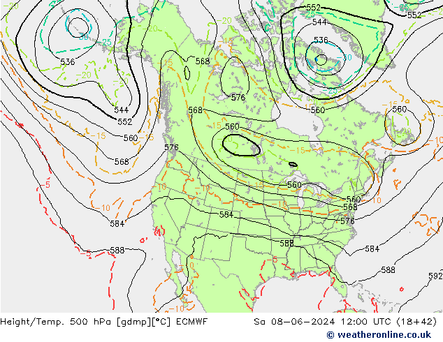 Z500/Rain (+SLP)/Z850 ECMWF сб 08.06.2024 12 UTC