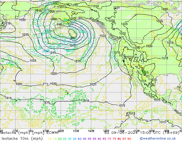 Isotachs (mph) ECMWF  09.06.2024 15 UTC