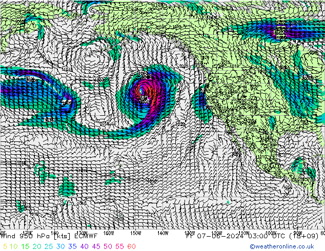 Rüzgar 950 hPa ECMWF Cu 07.06.2024 03 UTC